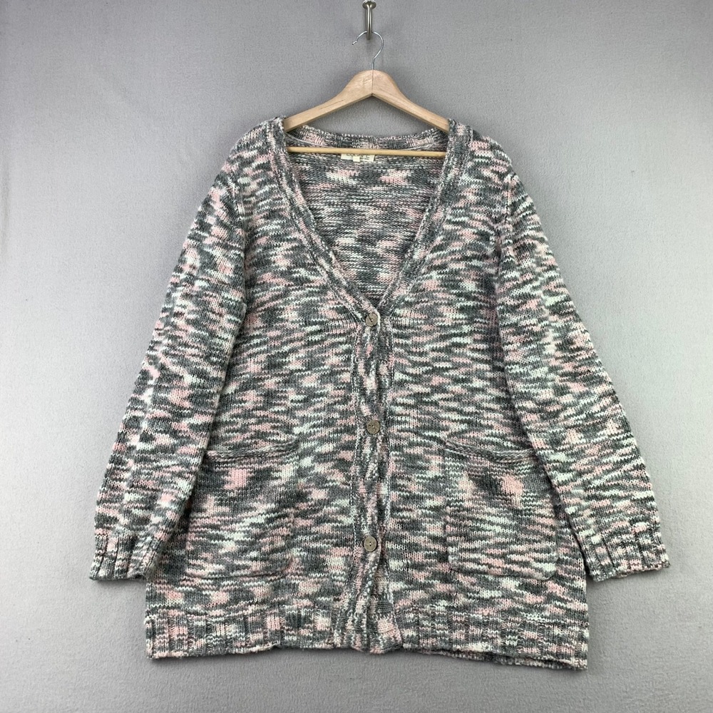 Escape by Habitat Cardigan Sweater Women Medium Pink Multi Space Dye Button